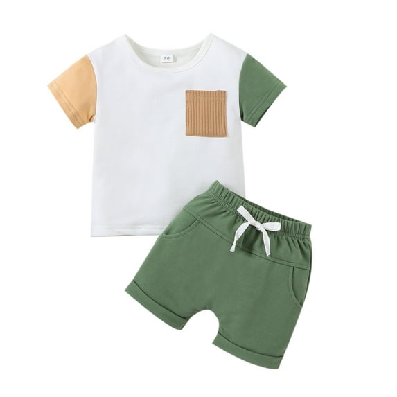 EnJoCho Toddler Boys Suspenders and Bow Tie Set Toddler Boys Short Sleeve Patchwork T Shirt Pullover Tops Shorts Kids Outfits Little Boy School Casual Set 3-6 Months
