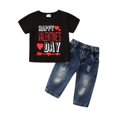 thumbnail image 1 of EnJoCho Toddler Boys Valentines Outfit 2 Piece Set Round Neck Short Sleeve Letter Print Top Solid Pocket Jeans Summer 2026 Casual Comfort Clothing, 1 of 9