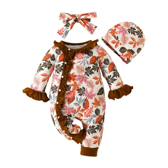 EnJoCho Toddler Casual Jumpsuit Baby Girl Romper Long Sleeve Floral Print Harness Outside Bodysuit Romper Hat Hairband Set Cute Holiday Party Wear Clothes