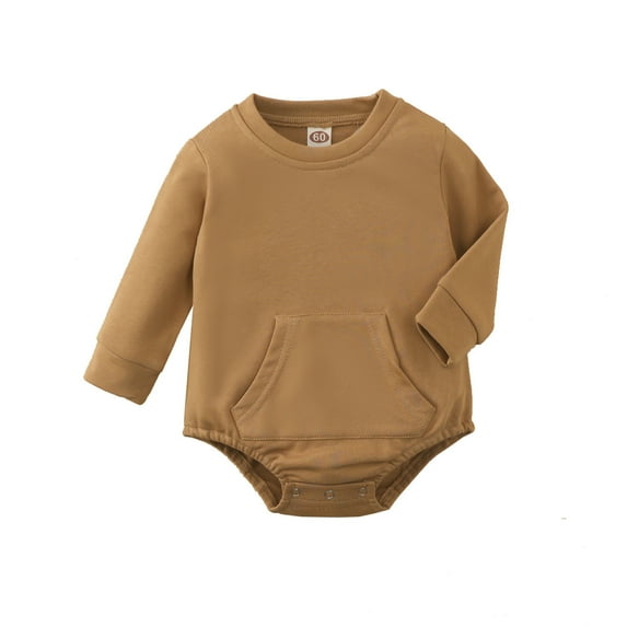 EnJoCho Toddler Casual Romper Clothes Baby Boys Girls Solid Color Long Sleeve Cotton Jumpsuit with Pocket Baby Kids Soft Sweatshirt Bodysuit Tops Fashion