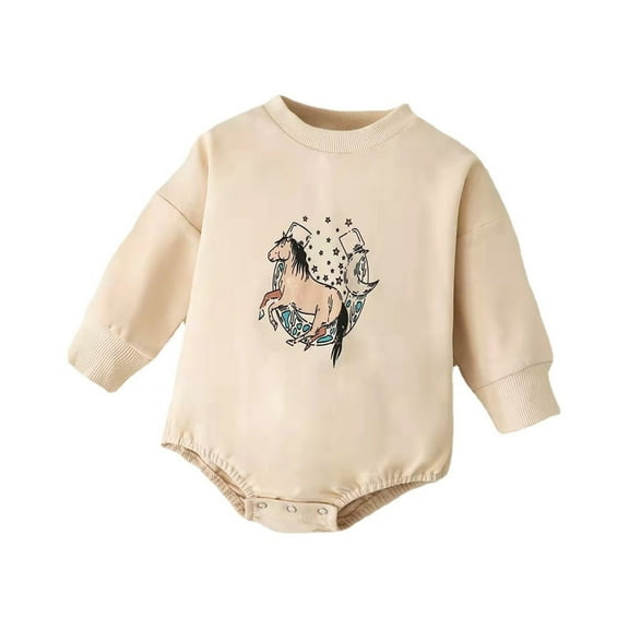 EnJoCho Toddler Casual Romper Clothes Baby Girls Boys Cartoon Horse Print Babies Long Sleeve Crewneck Daily Bodysuit Pullover Sweatshirt Fashion Fall Clothes