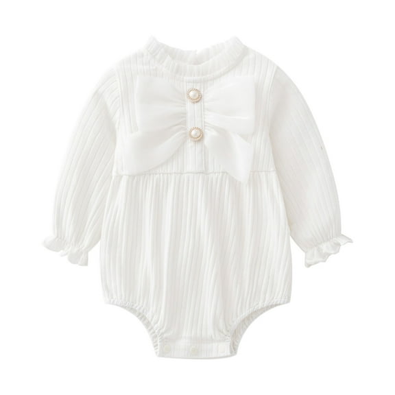 EnJoCho Summer Playsuit for Kids Baby Girl Romper Long Sleeved Bow Solid Color Harness Outside Bodysuit Romper Jumpsuit Clothes Baby Kids Trendy Comfort Outfits