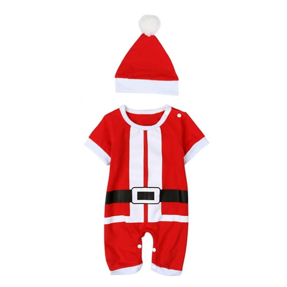 EnJoCho Toddler Christmas Romper Hat Set Baby Girls Boys Romper Jumpsuit Playsuit Christmas Santa Claus Xmas Hat Outfits Clothes Set Baby Holiday Party Clothing Winter Home Trendy Wear