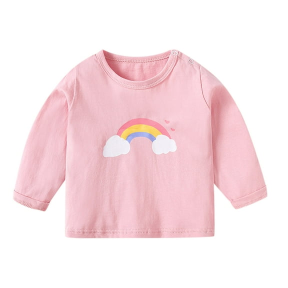 EnJoCho Toddler Comfort Top Clothes Children Boys Girls Cartoon Long Sleeve Cotton T Shirt Blouse Kids Casual Round Neck Pullover Tops Solid Spring Fall Clothes