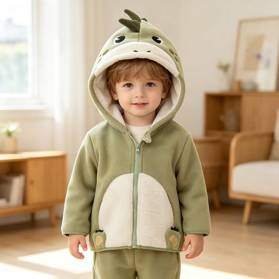 EnJoCho Toddler Fleece Jacket, Kids 3D Animal Hood Zip Up Plush Coat, Penguin Bunny Dinosaur Hoodie for Baby Boys Girls Fall and Winter Daily Wear