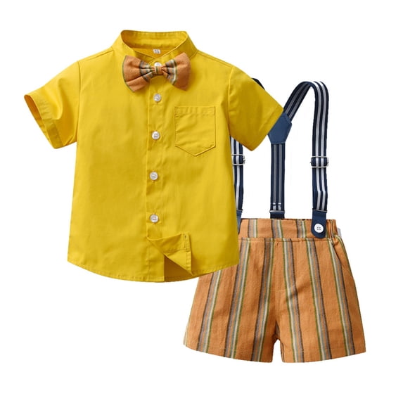 EnJoCho Toddler Formal Outfit Kid Gentleman Short Sleeve Shirt Bowtie Boy Suspender Shorts Wedding Suit Boys Outfits
