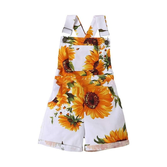EnJoCho Toddler Girl 1 Pc Floral Overalls Children Summer Sunflower Suspender Jeans Shorts White Yellow Flower Outfits for 2 to 7 Years Kids Casual Clothes