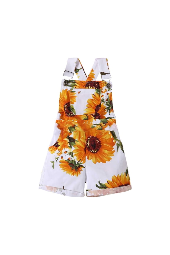 Sunflower Suspender Pants for Little Girls Toddler Girl 1 Piece Fashion Floral Overalls Short Pants with Pockets for 2 To 7 Years