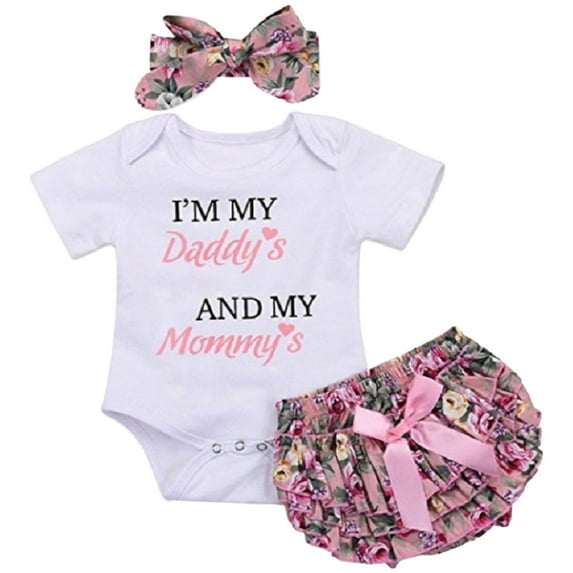 EnJoCho Toddler Girl Cute Clothes Set Baby Girl White Letter Printed Tops Jumpsuit + Pants + Hairband 3PCS Set Summer Cute Girls Trendy Clothing Set 12-18Months