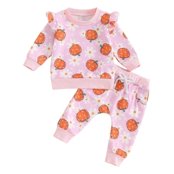 EnJoCho Toddler Girl Fall Football Outfit Set - Rufle Long Sleeve Pullover Sweatshirt Top & Jogger Pants 2-Piece Coordinated Comfort Clothes