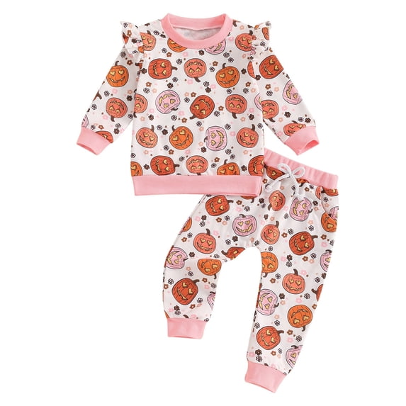 EnJoCho Toddler Girl Fall Football Outfit Set - Rufle Long Sleeve Pullover Sweatshirt Top & Jogger Pants 2-Piece Coordinated Comfort Clothes