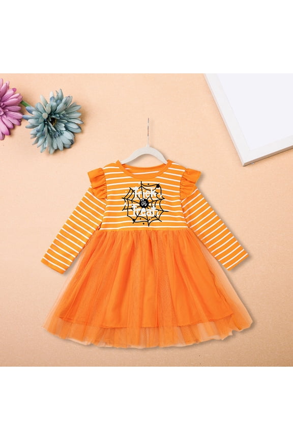 Toddler Girl Halloween Pumpkin Dress - Orange Tulle Tutu Skirt with Long Sleeve Pullover, Cute Baby Dress for Photo 𝖲hoots, Autumn Parties