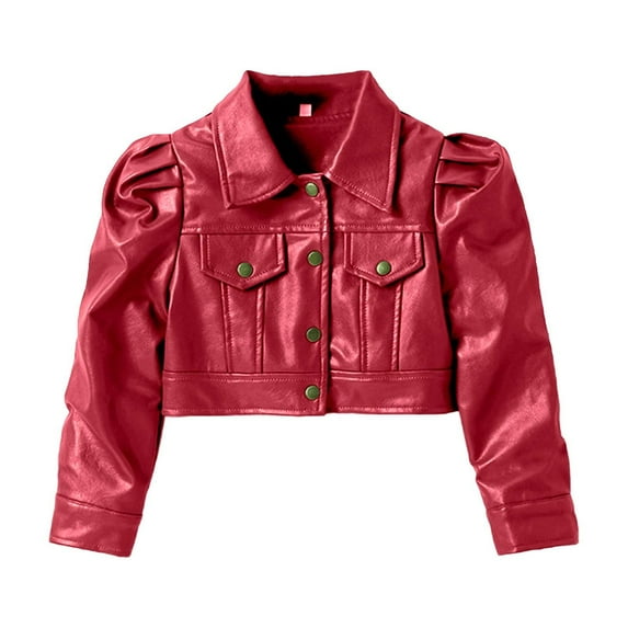 EnJoCho Toddler Girl Leather Jacket Motorcycle Style Short PU Leather Coat Long Sleeve Casual Jacket for 2 To 8 Years Kids Outerwear Biker Jacket