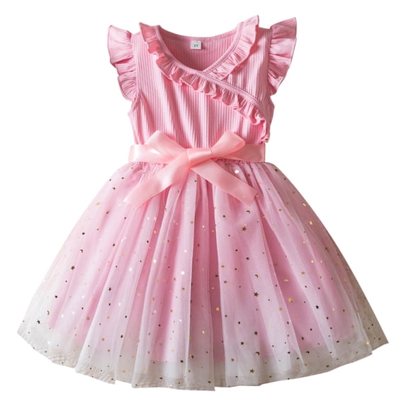 EnJoCho Toddler Girl Ruffle Tutu Dress Kid Sleeveless Ribbed Tulle Dresses Knit Tops Birthday Princess Dress Princess Tiere𝖽 Toddler Dress