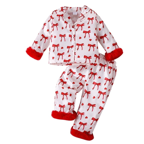 EnJoCho Toddler Girl Valentines Pajamas Set 2 Piece Silk Satin Nightgown Sleep𝗐ear Kids Girls Button Down P𝖩s Outfit Loungewear Nightwear Comfortable Soft