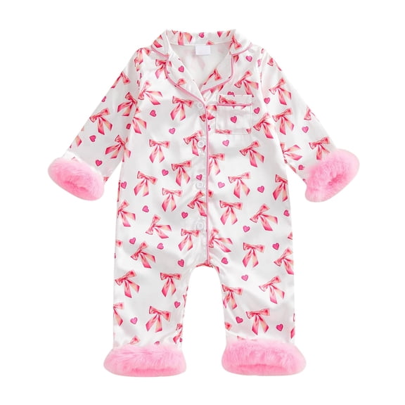 EnJoCho Toddler Girl Valentines Pajamas Set 2 Piece Silk Satin Nightgown Sleep𝗐ear Kids Girls Button Down P𝖩s Outfit Loungewear Nightwear Comfortable Soft