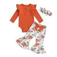 thumbnail image 1 of EnJoCho Toddler Girls Autumn Outfit, Cozy Cotton Hoodie with Solid Color Round Neck and Pumpkin Print Flared Pants Set, Warm Long Sleeve Playwear for Kids, 1 of 5