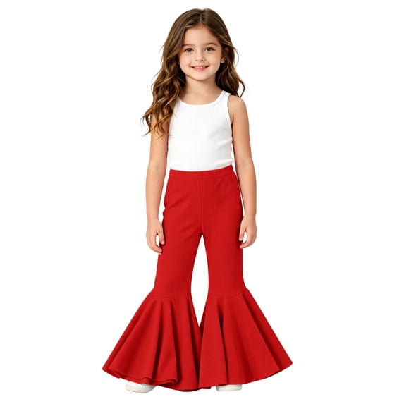 EnJoCho Toddler Girls Baggy Bell-Bottom Pants Loose Wide Leg Elastic High Waist Ruffled Flared Trousers Little Girls Soft Knit Flared Pants Elastic High Waist Bell Bottom Pants