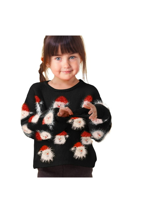 Toddler Girls Christmas Santa Knit Sweater Holiday Pullover Top Cozy Winter Clothes for Baby Xmas Fall Knitwear Festive 𝖧oliday 𝖦ift Outfit