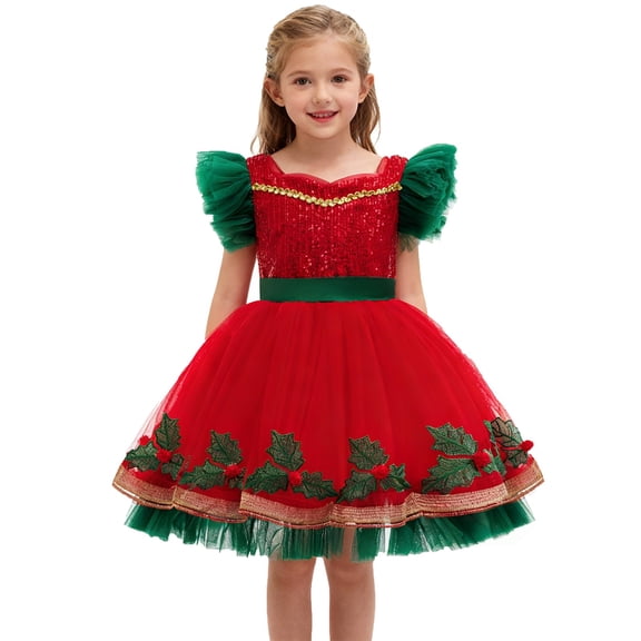 EnJoCho Toddler Girls Christmas Sleeveless Layered Tulle Dress Festive Holiday Fancy Party Birthday Celebration Special Occasion Dress Up Wear