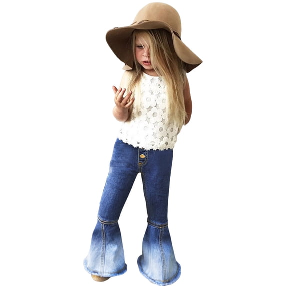 EnJoCho Toddler Girls Flare Denim Jeans Classic Flared Fit Elastic Waist Pocket Trousers Suitable For Ages 1-6 Spring Autumn Outdoor Play Trendy Daily Fashion Outfit