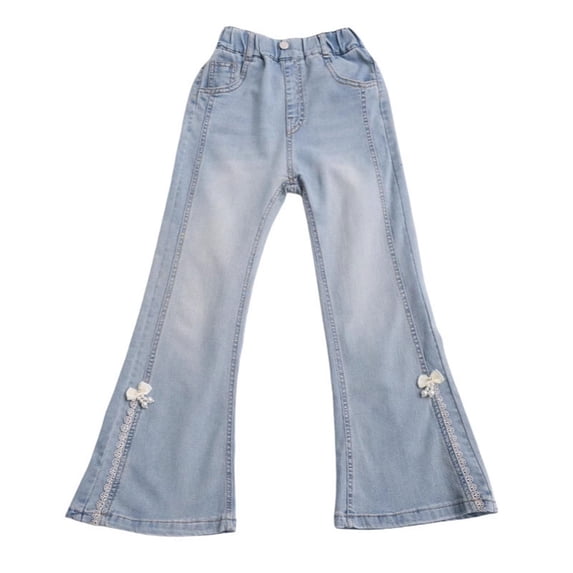 EnJoCho Toddler Girls Flared Jeans Kids Casual Elastic Waist Stretch Bootcu𝗍 Denim Pants Baby Summer Bell Bottom with Pocket Lightweight Flare Jeans for Girls