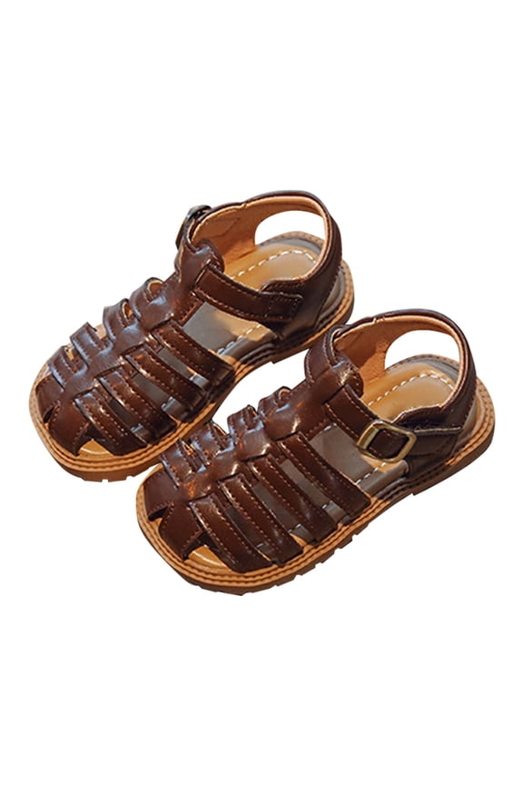 Toddler Girls Gladiator Sandals Leather Studded Ankle Strappy Zipper Hook & Loop Flat Slides for 2T-6T Kids Roman Summer Casual Shoes