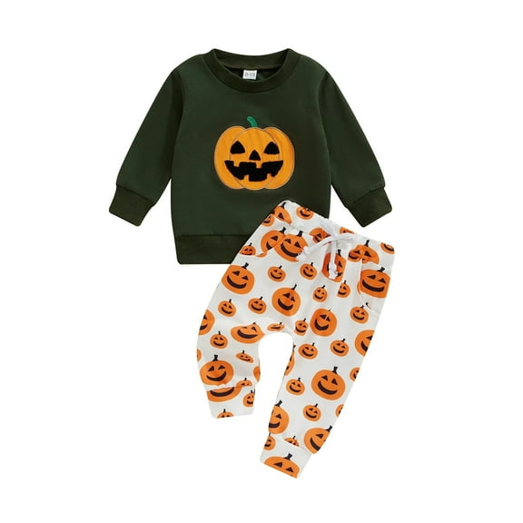EnJoCho Toddler Girls Hallow-een Pumpkin Outfit Set Long Sleeve Round Neck Pullover Top and Trousers Cute Soft Clothes for Baby Girls Skin-Friendly