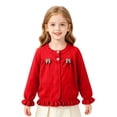 thumbnail image 1 of EnJoCho Toddler Girls Knit Cardigan Girls Ruffled Hem Bow Open Front Sweater Jacket Kids Long Sleeve Button Cute Clothes Tops Cable Knit Girls Sweater Fall, 1 of 8