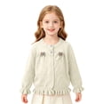 thumbnail image 1 of EnJoCho Toddler Girls Knit Cardigan Girls Ruffled Hem Bow Open Front Sweater Jacket Kids Long Sleeve Button Cute Clothes Tops Cable Knit Girls Sweater Fall, 1 of 7