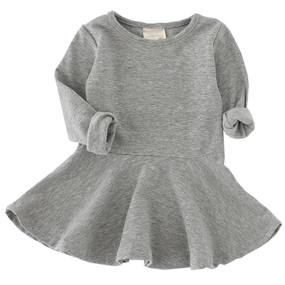 EnJoCho Toddler Girls Long Sleeve Cotton Dress with Rufle and Swing Skirt, Pure Cotton Gathered Flared Baby Girl Dress for Spring Autumn Casual Wear