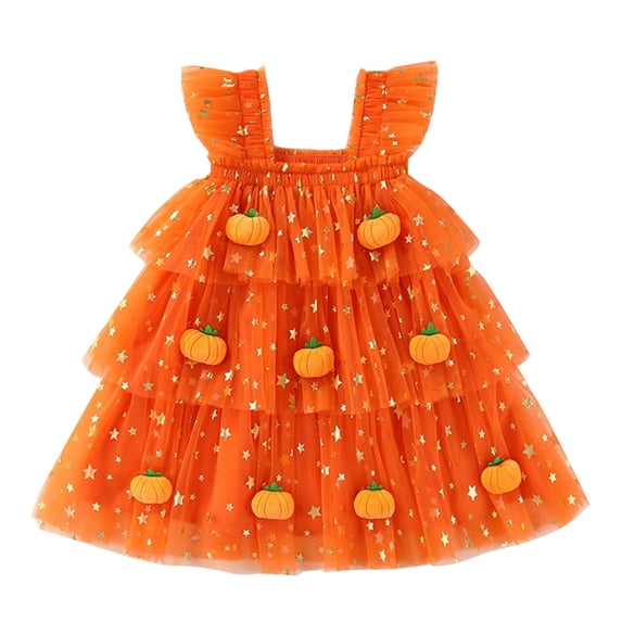 EnJoCho Toddler Girls Pumpkin Dress - Cute Halloween Ghos𝗍 Witch Party Outfit for Toddler Little Girls Kids, Princess Dress for School Fall Holiday and Dress Up