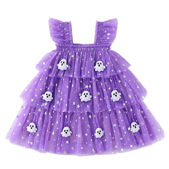EnJoCho Toddler Girls Pumpkin Dress - Cute Halloween Ghos𝗍 Witch Party Outfit for Toddler Little Girls Kids, Princess Dress for School Fall Holiday and Dress Up