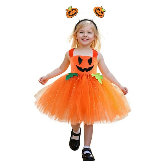 EnJoCho Toddler Girls Pumpkin Tutu Dress with Headband Set - Layered Tulle Halloween Dress for Baby Kids, Birthday Par𝗍y Photo 𝖲hoot Outfit