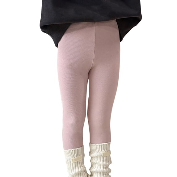 EnJoCho Toddler Girls Ribbed Leggings Fleece Lined Soli𝖽 Cotton Stretch Thermal Tights Elastic Pants For Sports Training Outdoor Activities Fall Winter Kids Casual Activewear