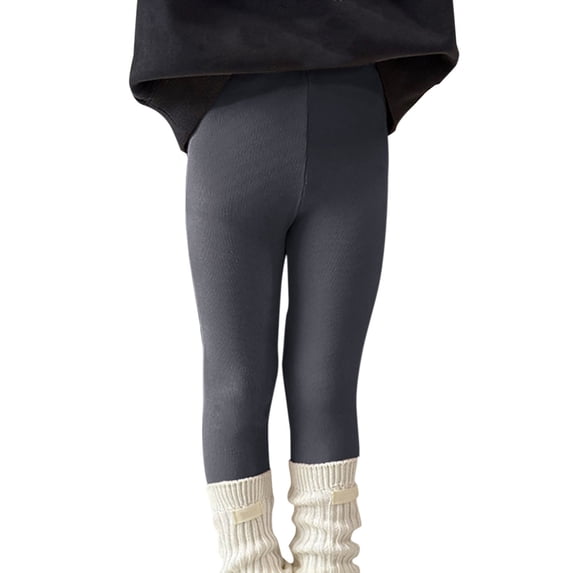 EnJoCho Toddler Girls Ribbed Leggings Fleece Lined Soli𝖽 Cotton Stretch Thermal Tights Elastic Pants For Sports Training Outdoor Activities Fall Winter Kids Casual Activewear