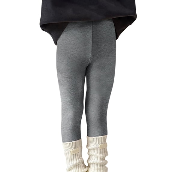 EnJoCho Toddler Girls Ribbed Leggings Fleece Lined Soli𝖽 Cotton Stretch Thermal Tights Elastic Pants For Sports Training Outdoor Activities Fall Winter Kids Casual Activewear