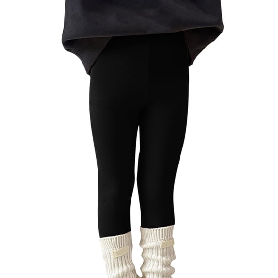 EnJoCho Toddler Girls Ribbed Leggings Fleece Lined Soli𝖽 Cotton Stretch Thermal Tights Elastic Pants For Sports Training Outdoor Activities Fall Winter Kids Casual Activewear