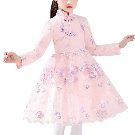 EnJoCho Toddler Girls Round Neck Long Sleeve Spring Autumn Butterfly Print Dress Chunjie Girls Traditional New Year Sundress