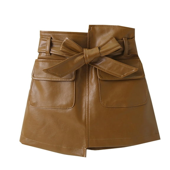 EnJoCho Toddler Girls Winter Autumn PU Skirt Fashion Outwear For Babys Clothes Bow Tie Solid Colour Black Red Green Brown Skirt