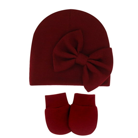 EnJoCho Toddler Hat and Gloves Set Girls Soft Hats Knit Hat With Bow No Scratch Mittens 0 3 Months Baby Kids Super Adorable Head Wear Gifts