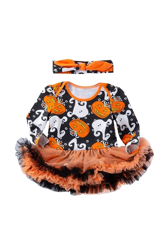 Toddler Holiday Party Romper Tutu Dress Baby Girls Long Sleeve Halloween Cartoon Pattern Princess Poncho Bodysuit Trendy Holiday Party Performance Clothes Fall Birthday Gift Dresses