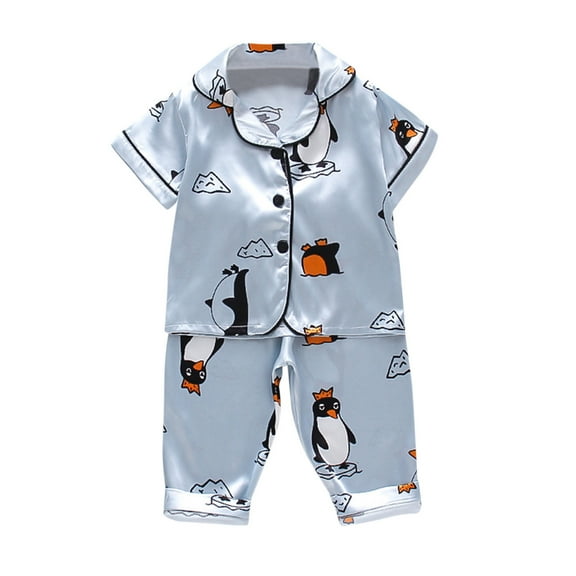 EnJoCho Toddler Home Sleep Wear Clothes Kids Baby Boy Girls Cartoon Penguin Tops Pants Pajamas Sets Comfort Sleepwear Outfits Summer PJS 2 Pieces Set