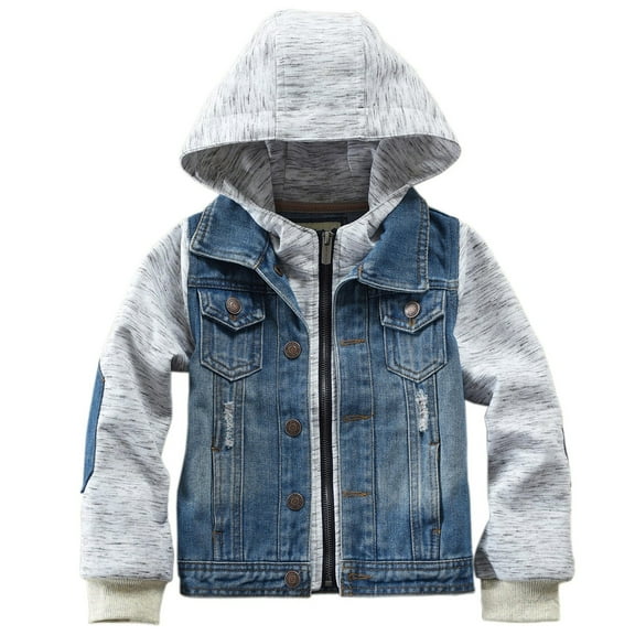 EnJoCho Toddler Hooded Denim Jacket Zipper Button Down Cowboy Overcoat Jean Coat Western Style Trucker Jacket Kids Casual Outerwear Light Wash