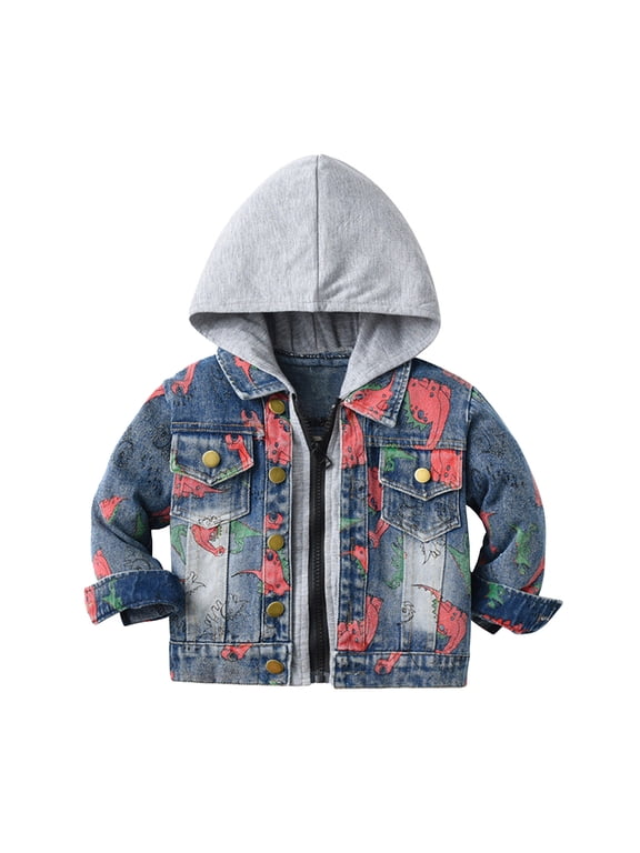 Toddler Hooded Denim Jackets Boys Spring Fall Ripped Jean Coat with Hood Long Sleeve Button Down Casual Outerwear