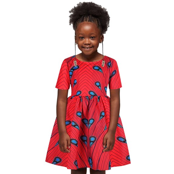 EnJoCho Toddler Kids Baby Girls African Dashiki Dress Traditional Style Short Sleeve Round Neck Ankara Princess Dresses Girls Floral Print Sundress