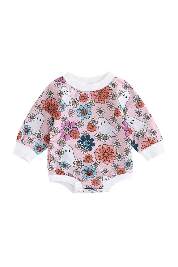 Toddler Kids Casual Jumpsuit Tops Baby Girls Boys Flower Pattern Long Sleeve Crawling Suit For 0 To 18 Months Cute Holiday Party Wear Outfits