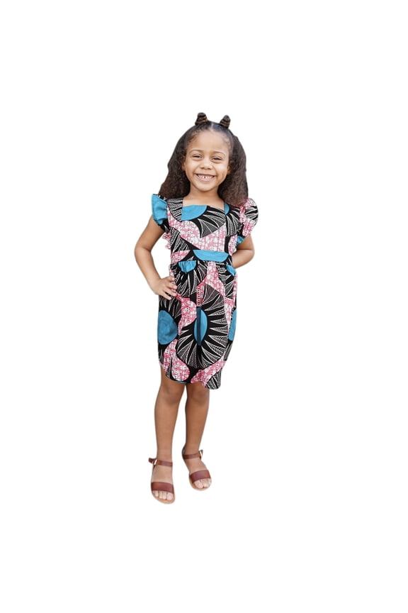 Toddler Kids Girls African Traditional Style Fly Sleeve Backless Dress Ankara Princess Dresses 1-6Y Children'S Cute Casual Dress Kids Beach Flower Dress
