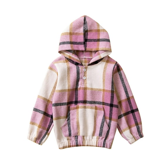 EnJoCho Toddler Kids Outfit Toddler Boys Girls Long Sleeve Plaid Prints Hooded Pullover T Shirt Sweatshirt Tops with Pocket Kids Trendy Fall Winter Wear