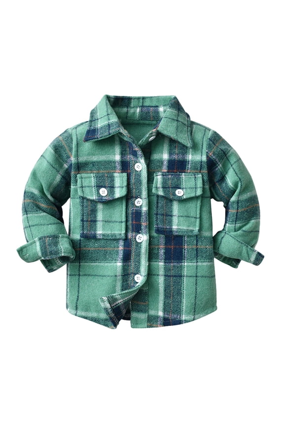 Toddler Long Sleeve Plaid Jacket Button Down Flannel Thick Shirt Coat Shacket Baby Boys Girls Insulated Fall Winter Outerwear